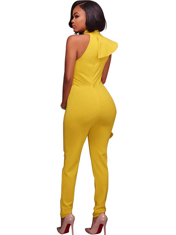 One Shoulder Sleeveless Ruffle Jumpsuit