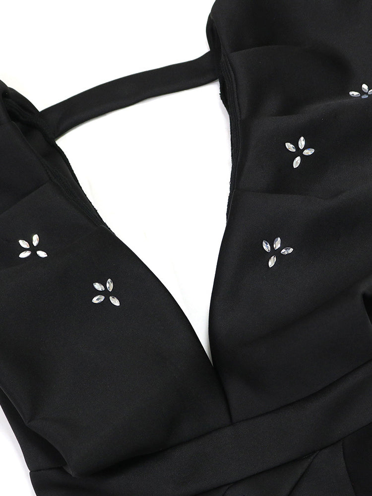 V Neck Backless Rhinestone Party Dress