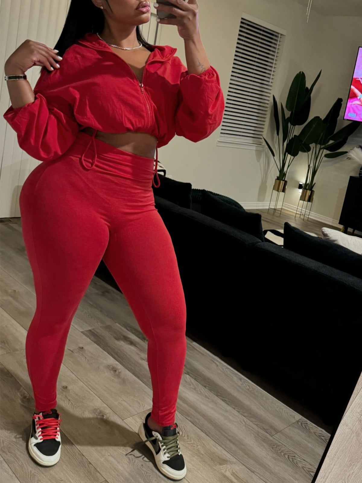 2 Piece Zip Up Crop Jacket  Pants Sets