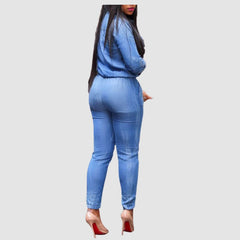 Denim Shirts Tie-up Jumpsuit