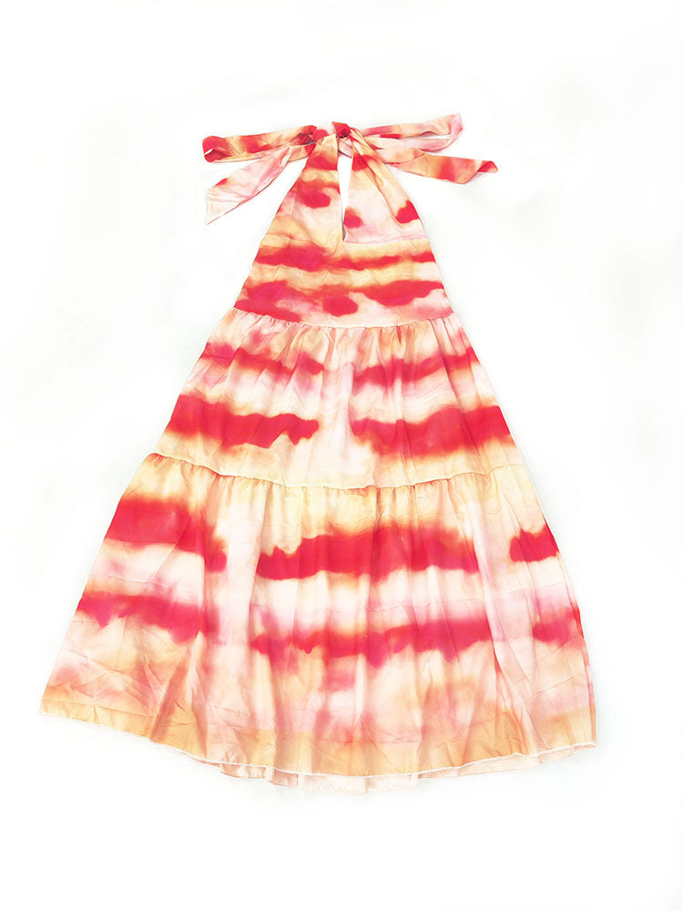 Gradient Print Halter Backless Maxi Dress