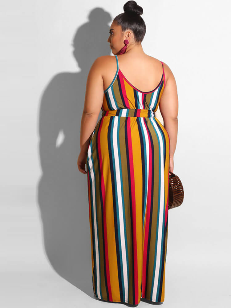 Plus Size Spaghetti Strap Striped Maxi Dress