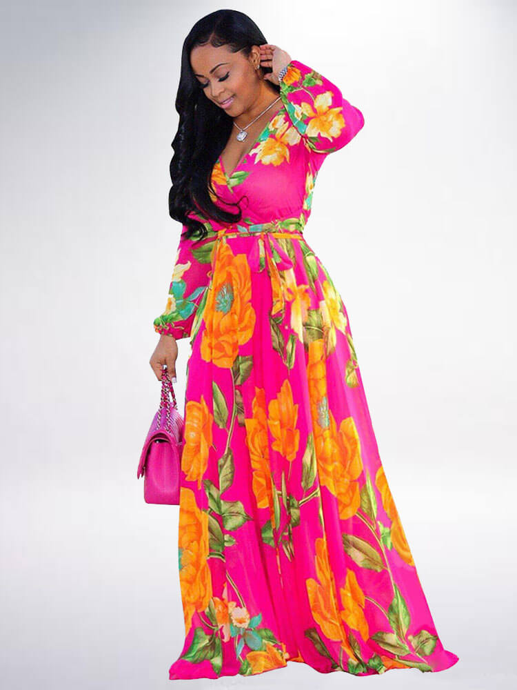 Floral Print Pleated Maxi Dress