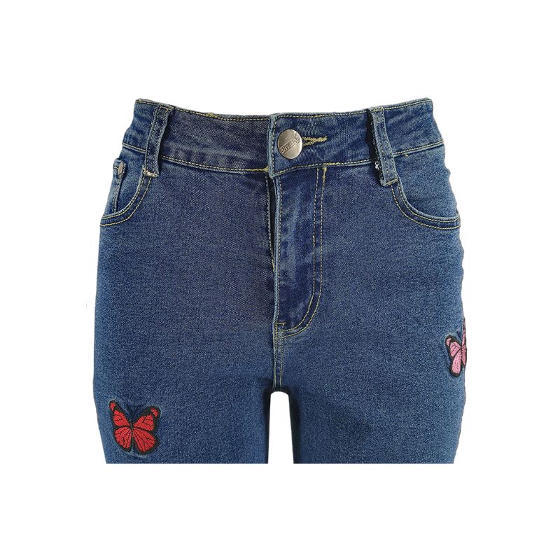 Butterfly Embroidered Wide Leg Jeans