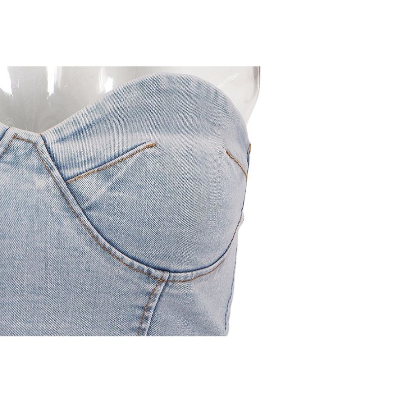 Denim Strapless Crop Top Long Pant Set