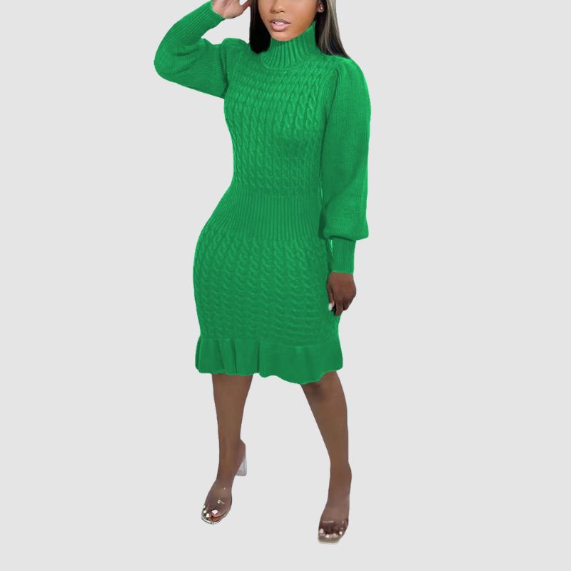 Ruffled Knitted Turtleneck Dress