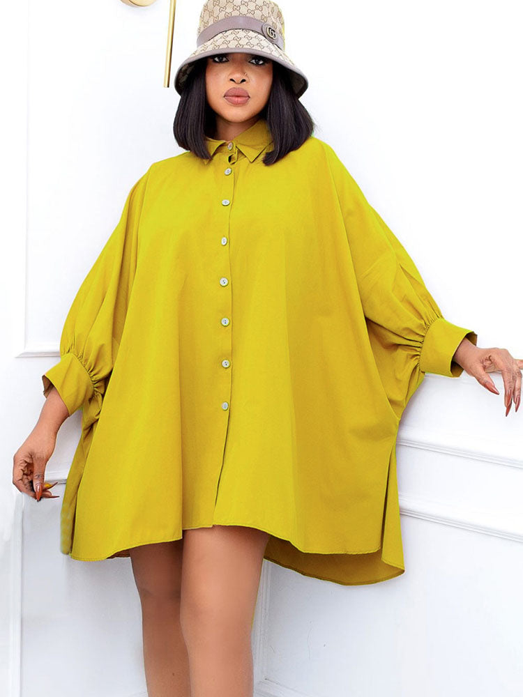 Long Sleeves Button Loose Mini Shirt Dress