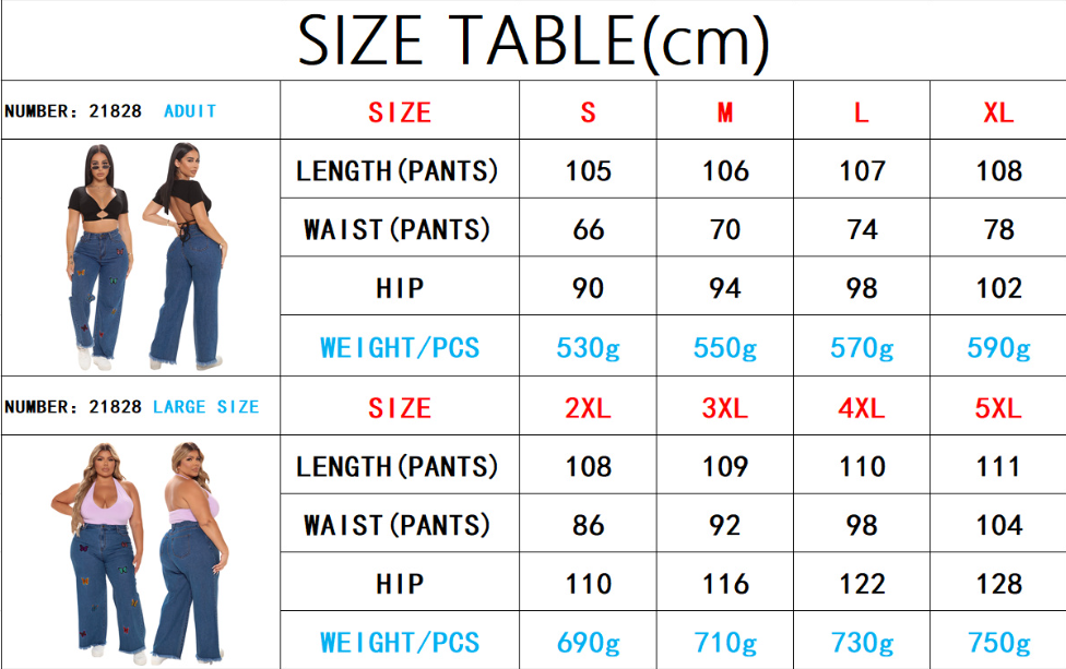 Butterfly Embroidered Wide Leg Jeans