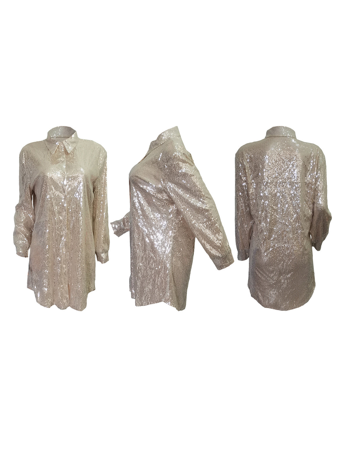 Sequins Long Sleeve Shirts Mini Dress