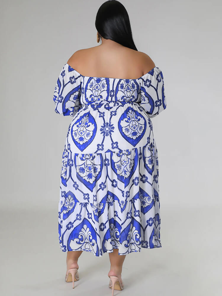 Short Sleeve Off Shoulder Floral Midi Dress