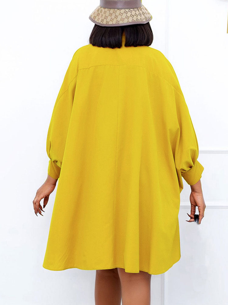 Long Sleeves Button Loose Mini Shirt Dress
