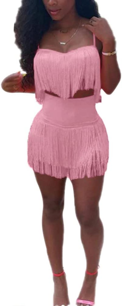 Two Piece Camisole Fringe Top skirt Set
