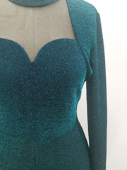 Long Sleeve Glitter High Neck Short Jumpsuit