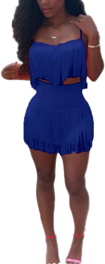 Two Piece Camisole Fringe Top skirt Set