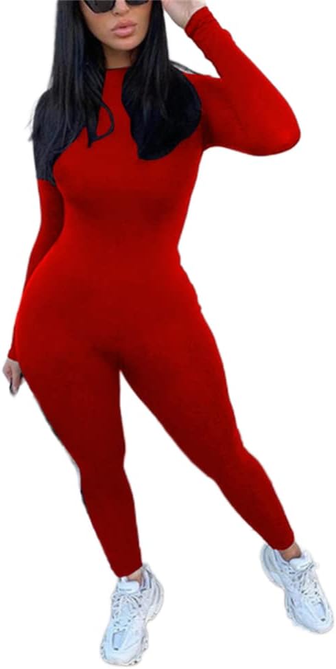 Long Sleeve Zipper Bodycon Solid Color Jumpsuit