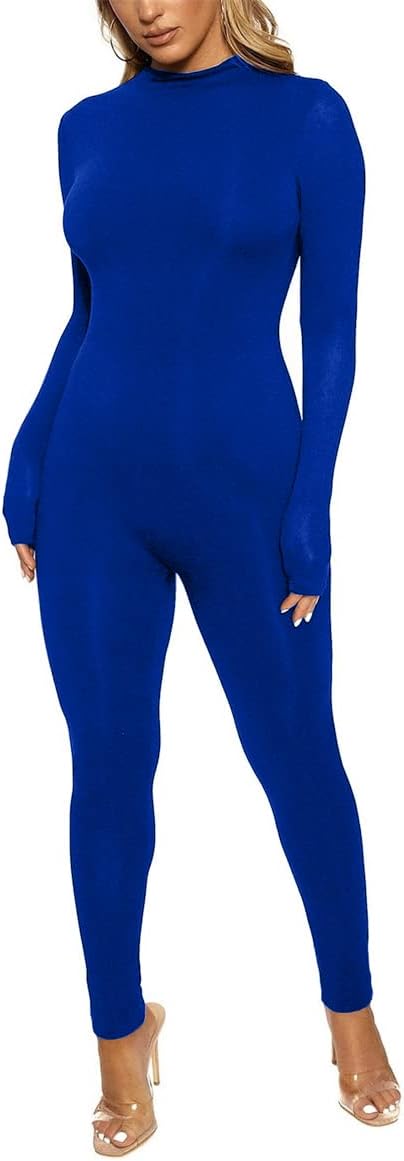 Long Sleeve Zipper Bodycon Solid Color Jumpsuit