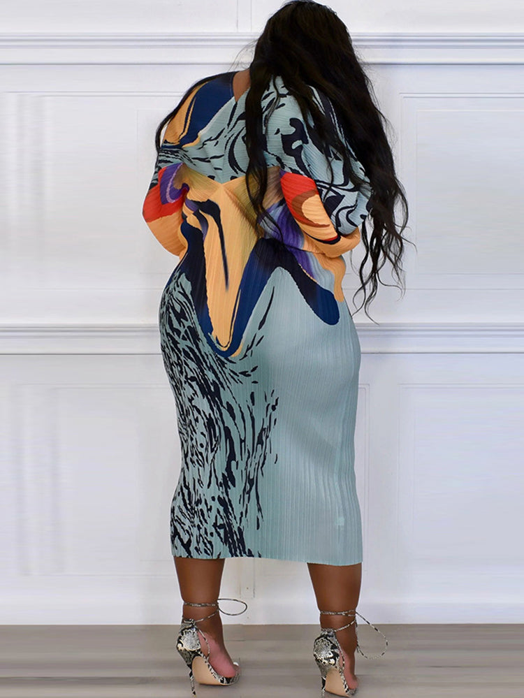 Bat Sleeve Floral Print Maxi Dress