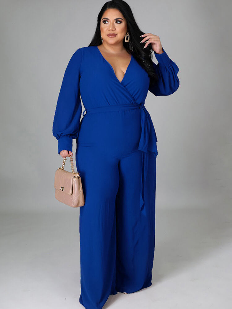 Long Sleeve Solid Bodycon Wide Leg Jumpsuit