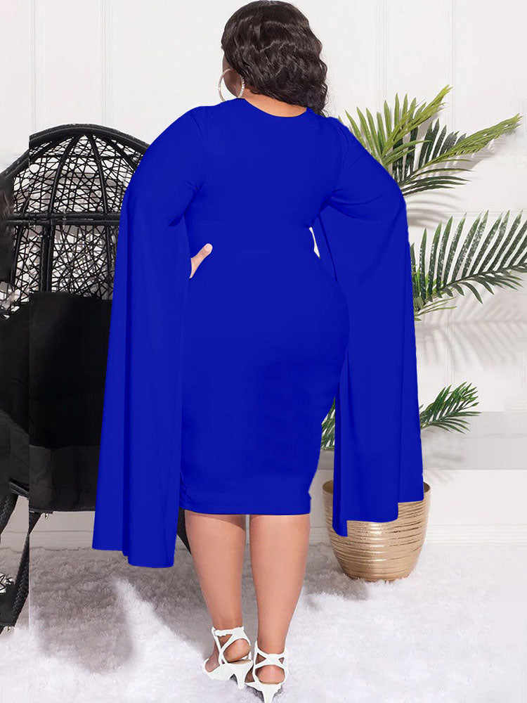 Plus Size Split Sleeves High Waist Midi Dress