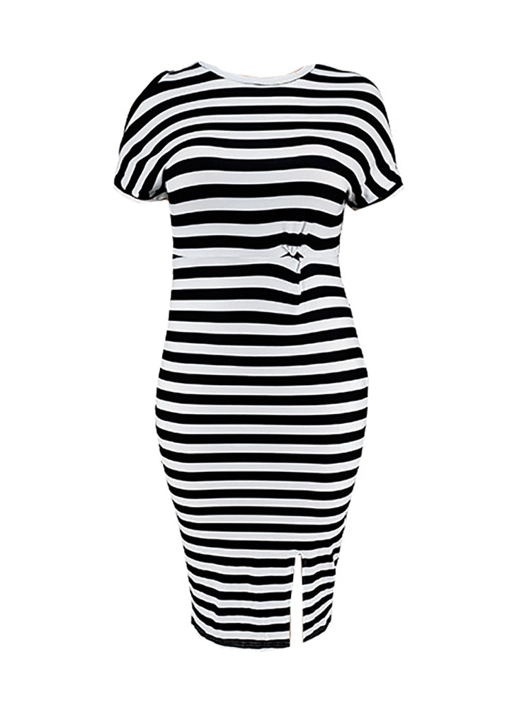 Plus Size Striped Dress with Pockets