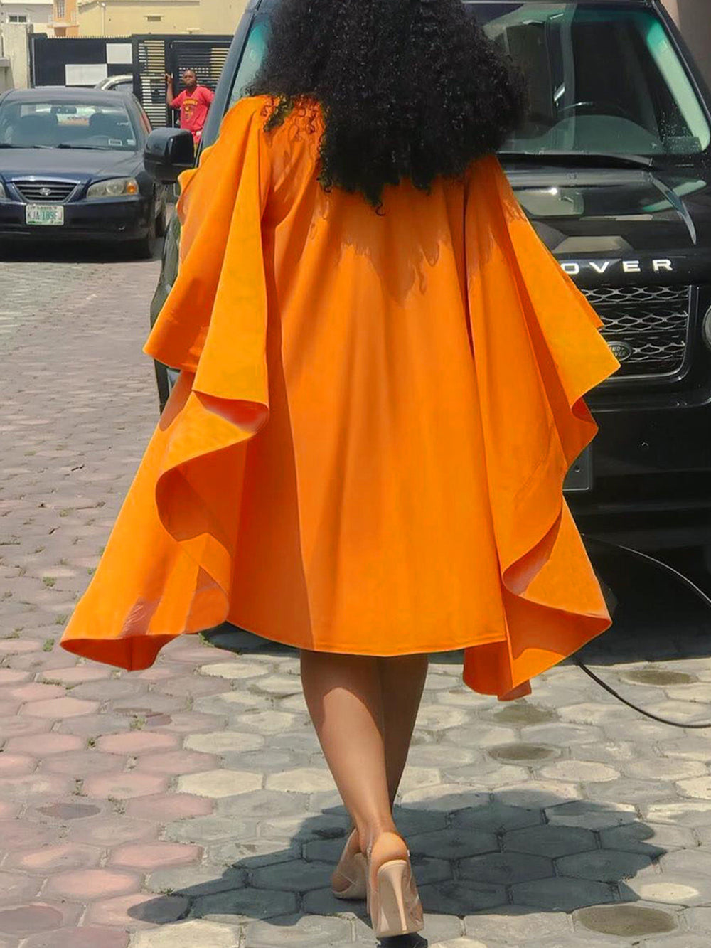 Plus Size Batwing Sleeve Ruffle Midi Dress