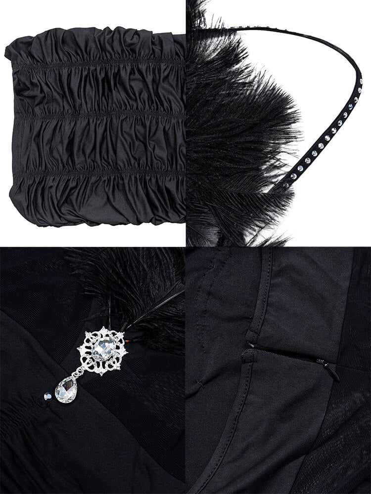 Rhinestone Halter Feather Patchwork Mini Dress