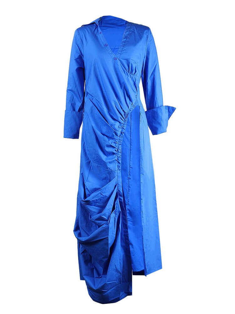 Long Sleeve V Neck Ruched Split Top