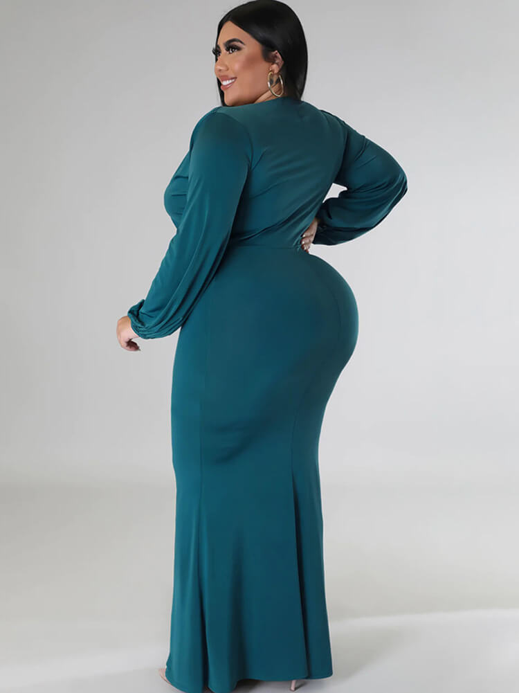 Long Sleeve V Neck Bodycon Maxi Dress