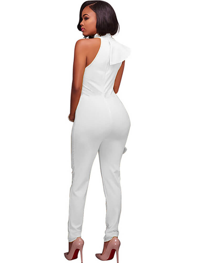 One Shoulder Sleeveless Ruffle Jumpsuit