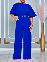 Round Neck Solid Color Wide-Leg Jumpsuit