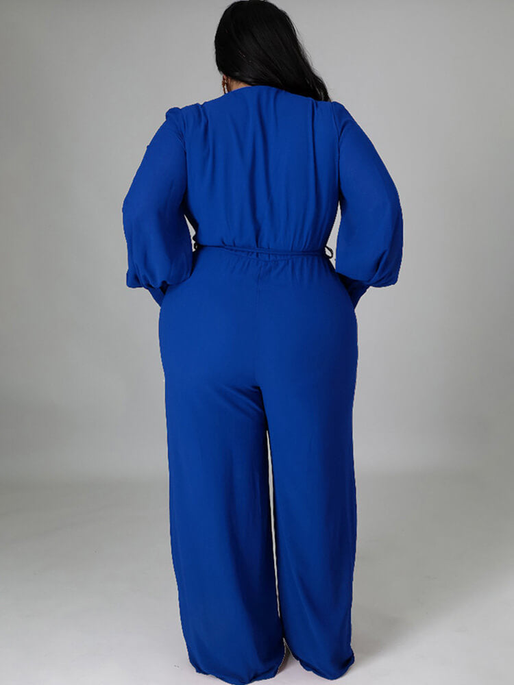 Long Sleeve Solid Bodycon Wide Leg Jumpsuit