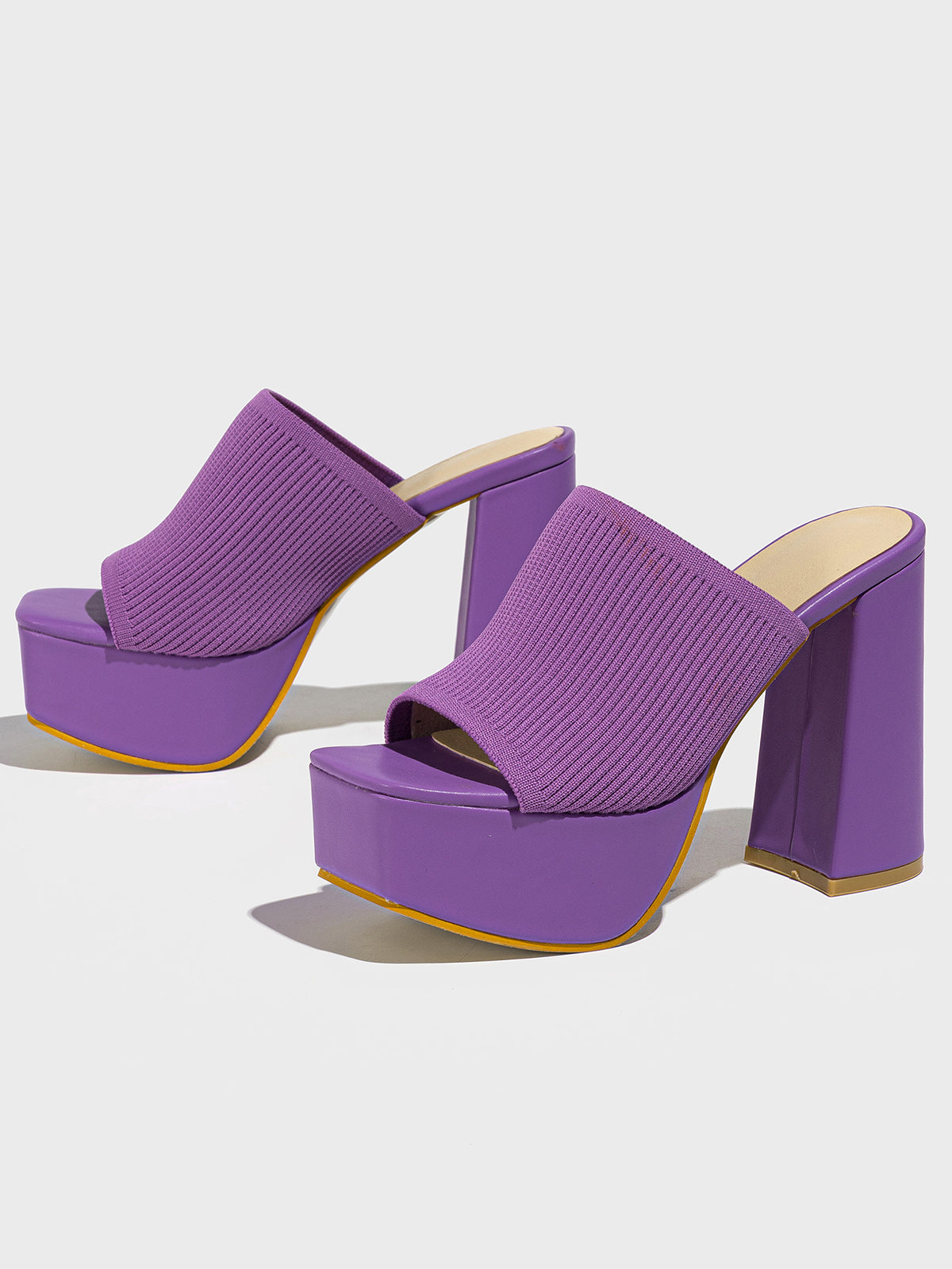 Peep-Toe Knit Platform Heels Slides