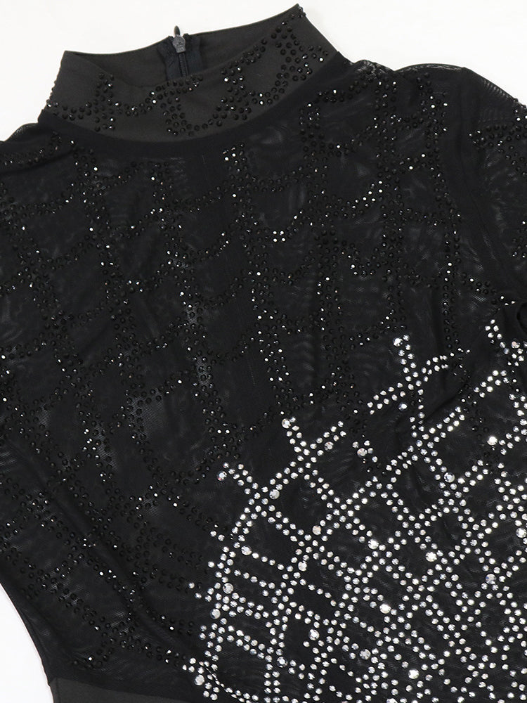 Rhinestone Mesh Maxi Split Dress