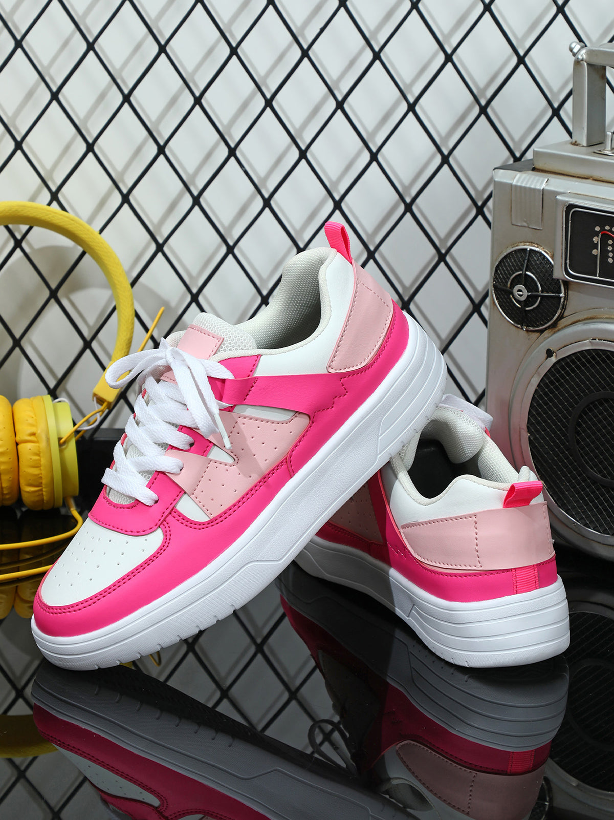 Colorblock Platform Lace-Up Sneakers
