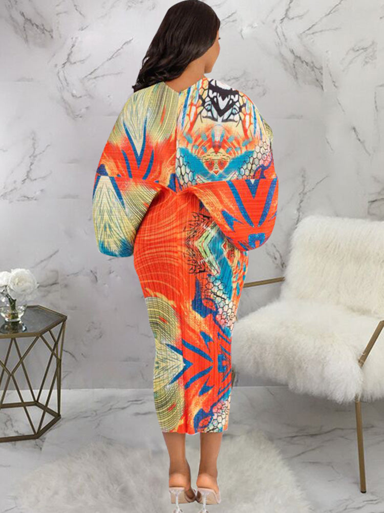 Bat Sleeve Floral Print Maxi Dress