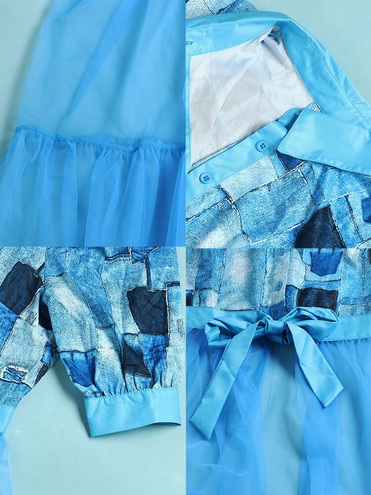 Mesh Patchwork Short Sleeve Camouflage V Neck Top