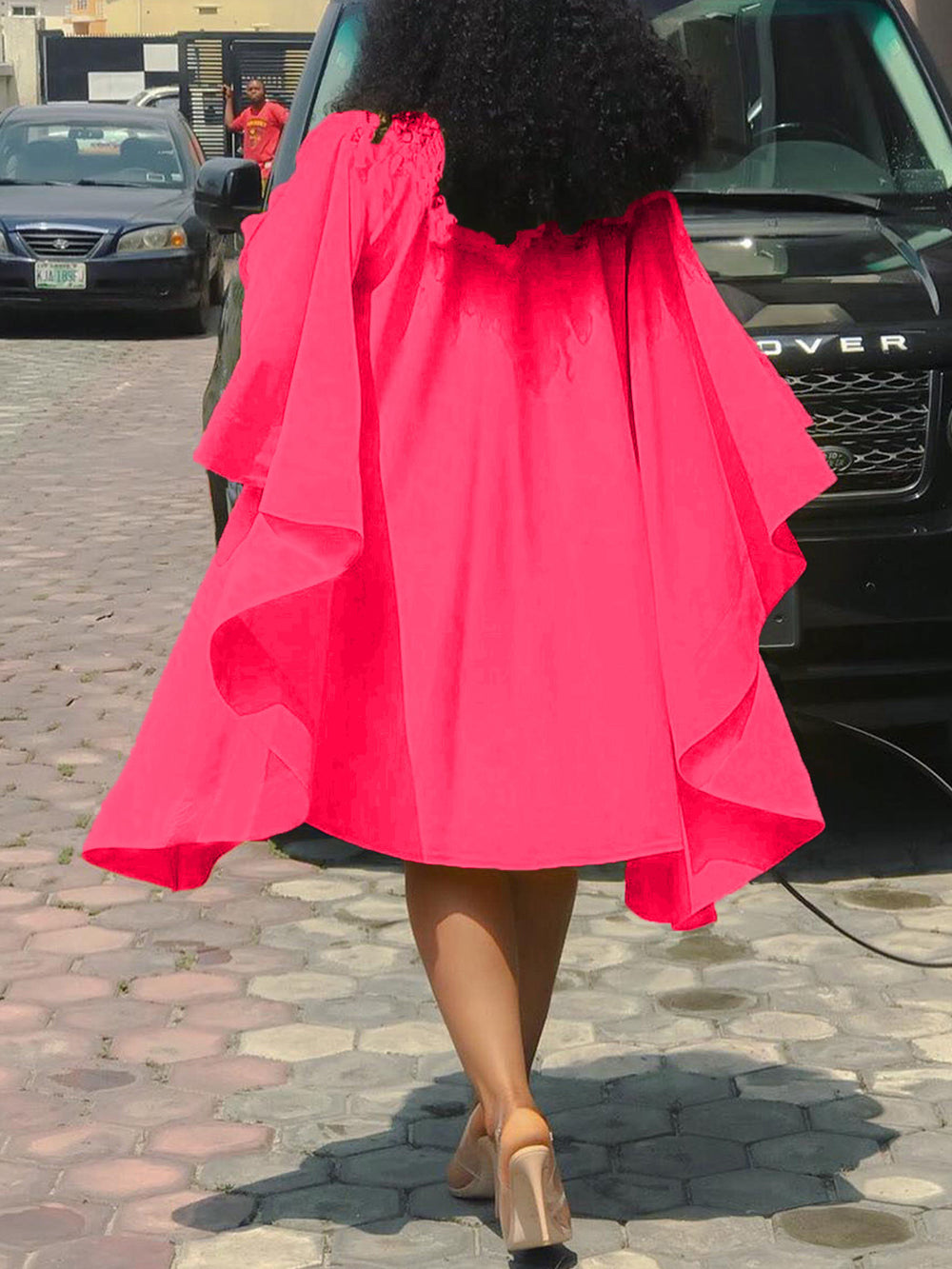 Plus Size Batwing Sleeve Ruffle Midi Dress