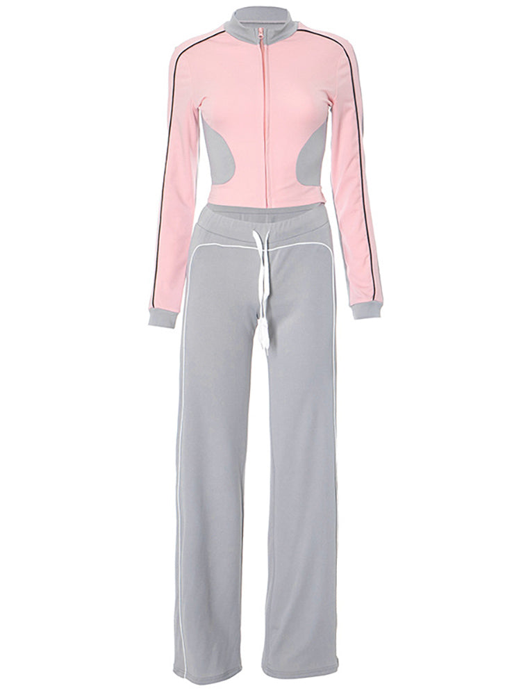 Stand Collar Slim Fit Fitness Jacket and Shorts Set