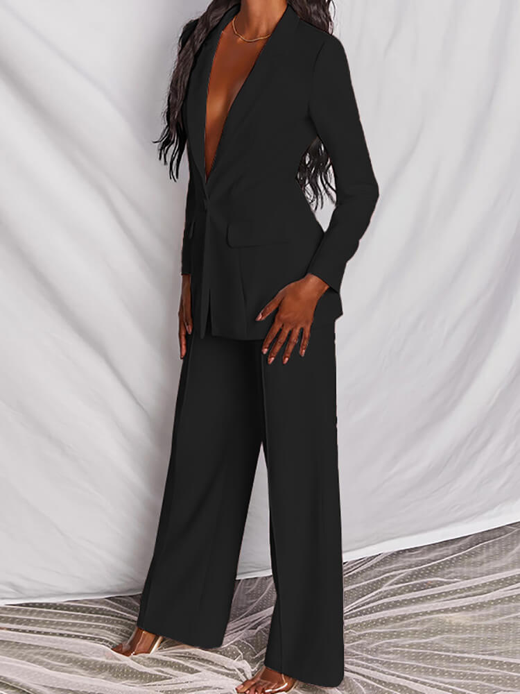 Casual Blazer Long Pants Two Piece Outfits