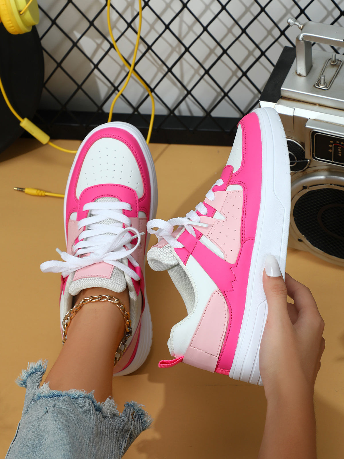 Colorblock Platform Lace-Up Sneakers