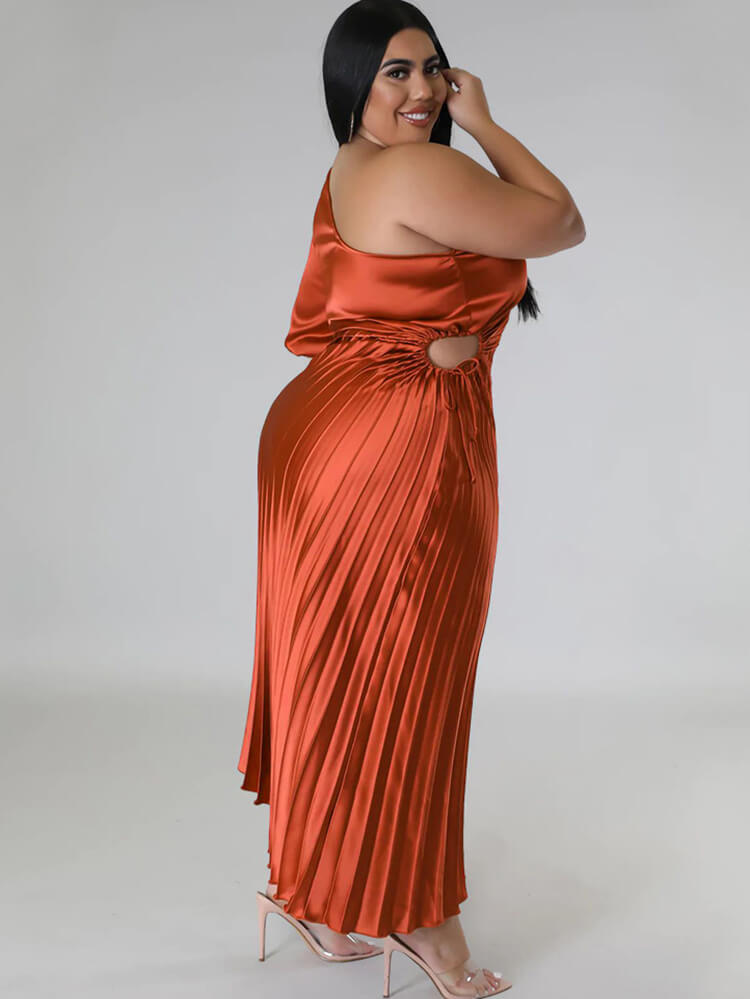 One Shoulder Lace Up Ruched Maxi Dress