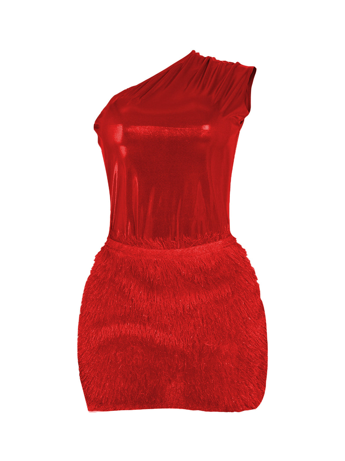 One Shoulder Shimmering Knit Bodycon Mini Dress