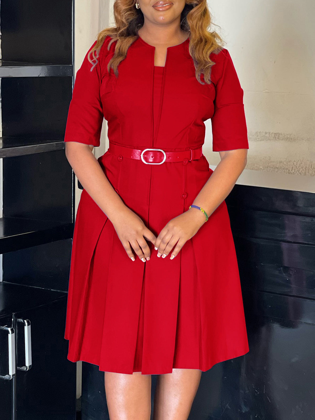 Plus Size Solid Color Half Sleeve Dress