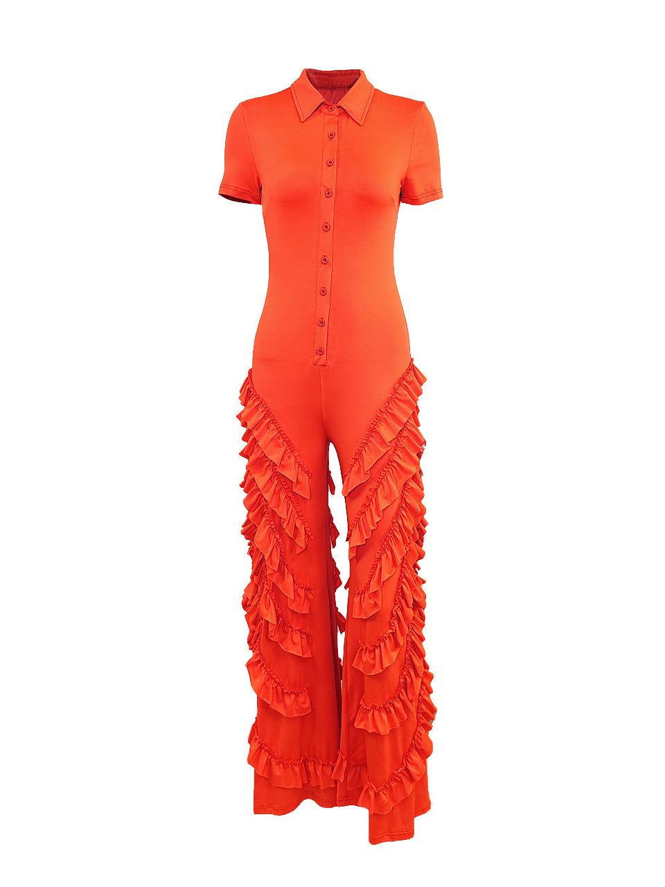 Two Pieces Short Sleeve Ruffle Trim Jumpsuit