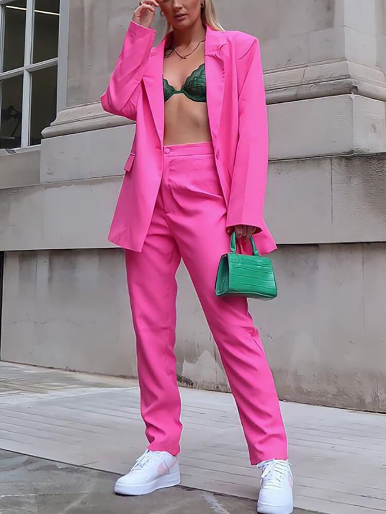 Casual Blazer Long Pants Two Piece Outfits