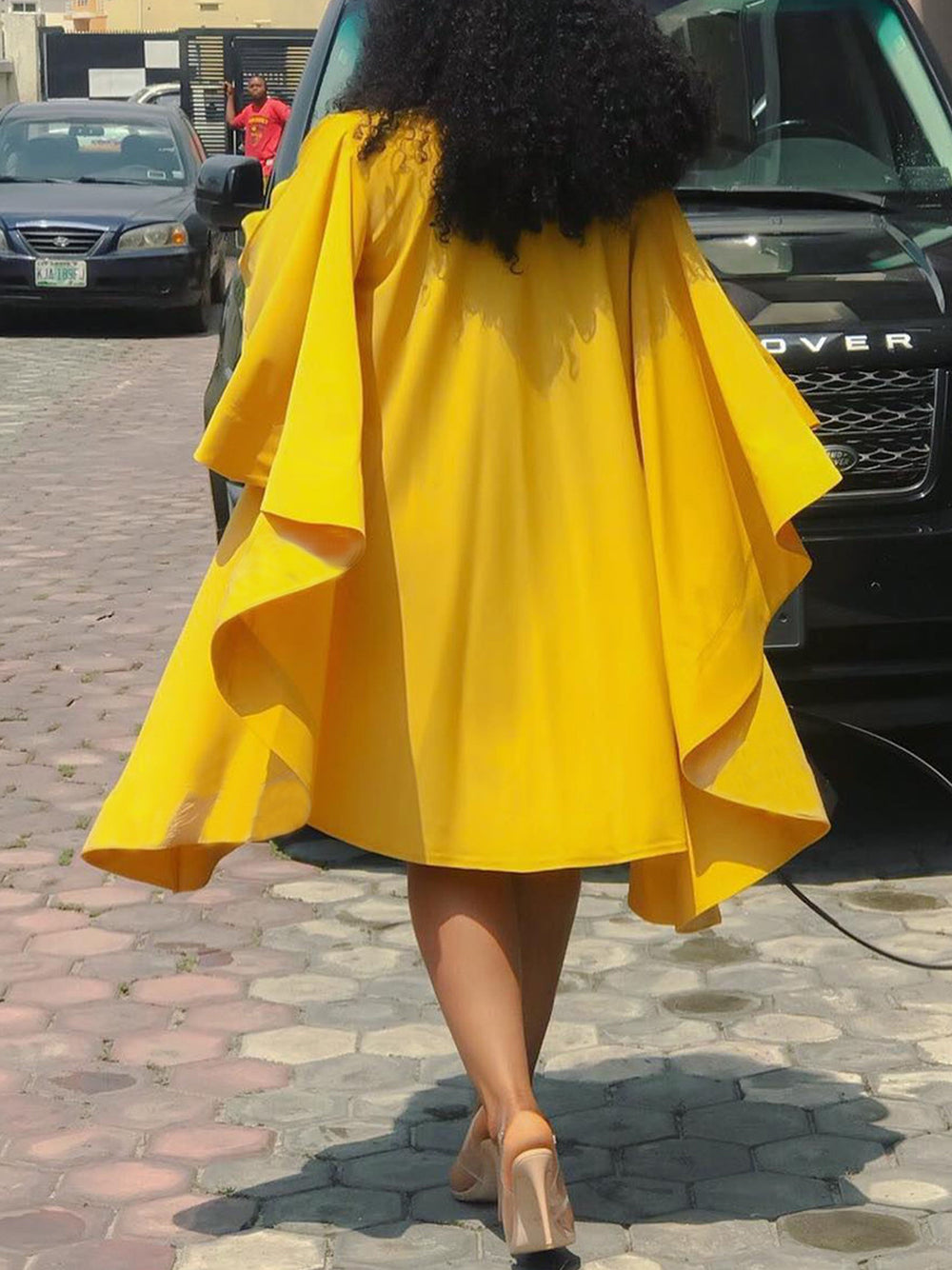Plus Size Batwing Sleeve Ruffle Midi Dress