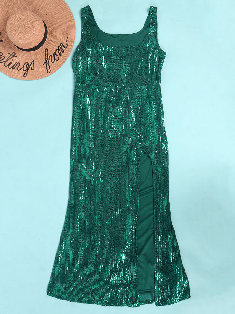 Sequin Sleevelesss Split Bodycon Maxi Dress