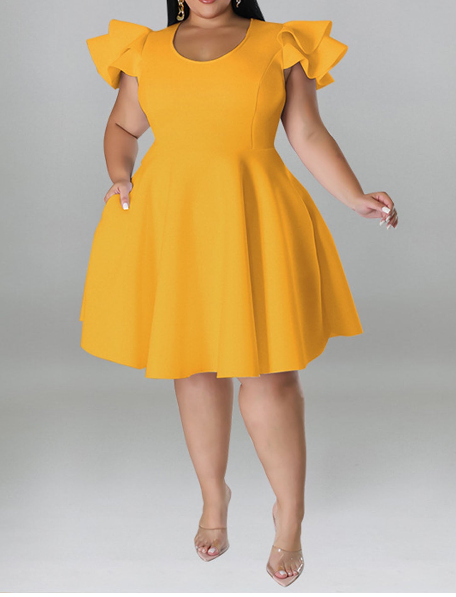 Plus Size A Line Midi Dress with Pockets