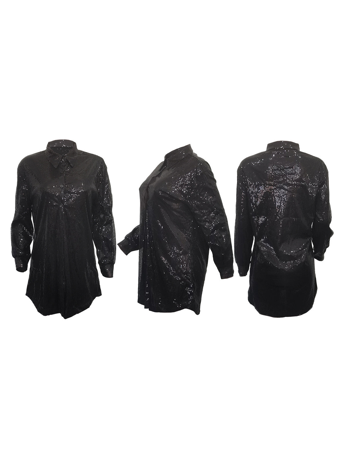 Sequins Long Sleeve Shirts Mini Dress