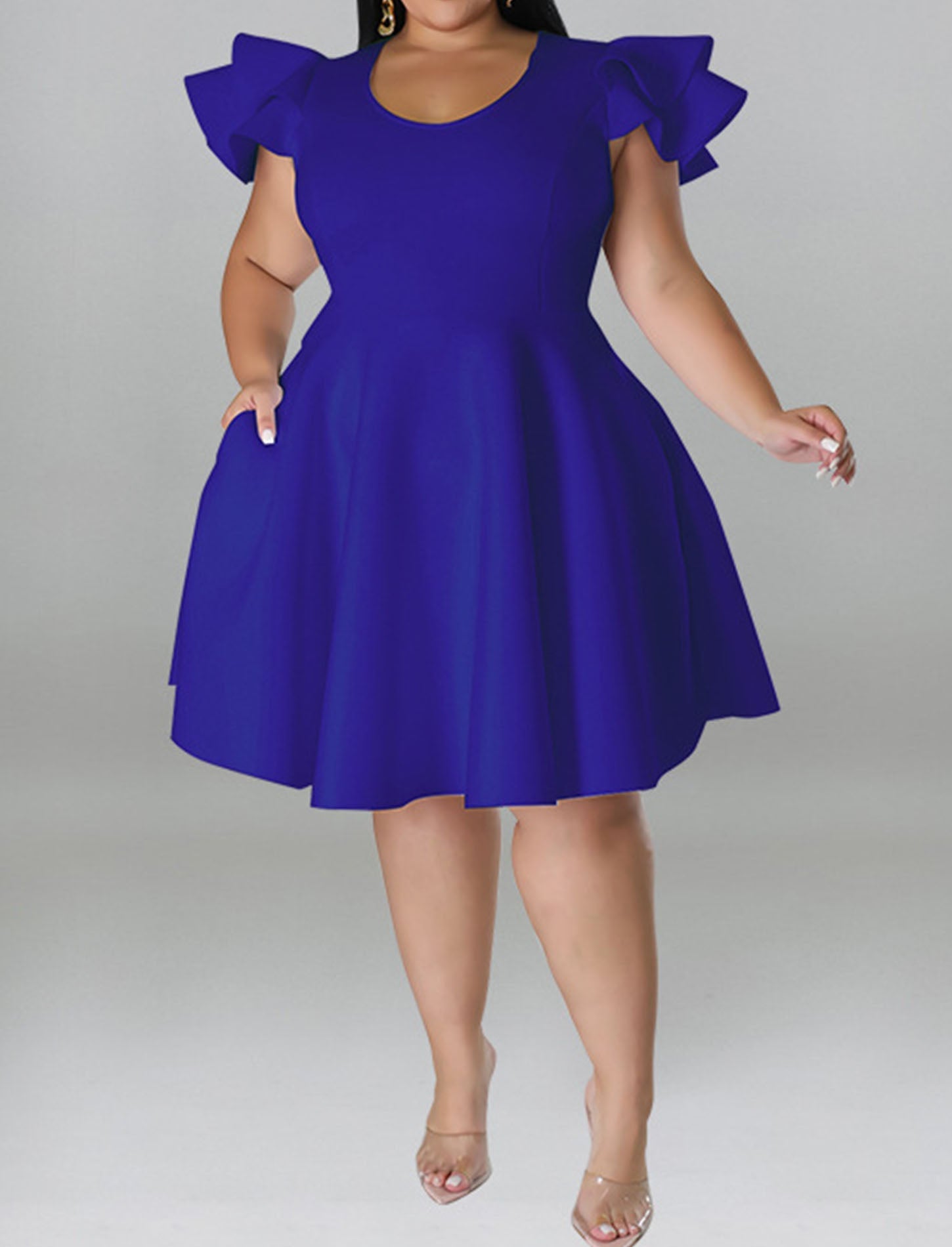 Plus Size A Line Midi Dress with Pockets